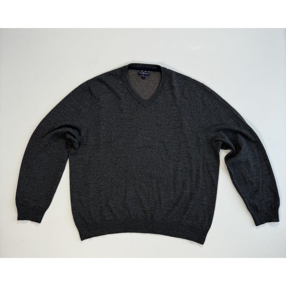 Club Room Men's 2XL Pullover Sweater Merino Wool Grey Classic Modern V-Neck